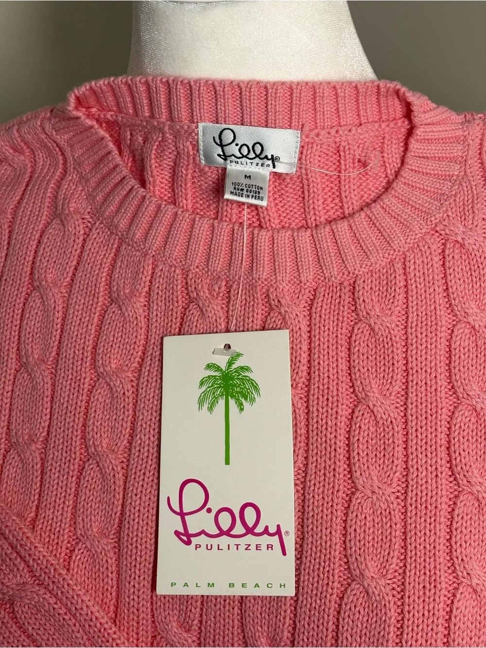 Lilly Pulitzer Coral Pink Cable-Knit Crewneck Sweater - Picture 2 of 3